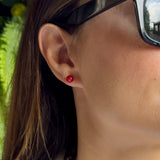 Earrings of Silver 925 and Real Cultured Freshwater Pearls Button 6-7 mm - Cherry - Longueur 18 cm