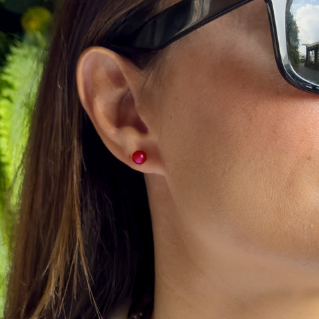 Earrings of Silver 925 and Real Cultured Freshwater Pearls Button 6-7 mm - Cherry - Longueur 18 cm