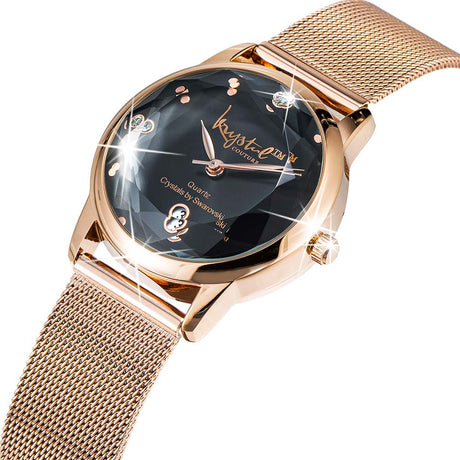 Krystal Couture Krystalline Sleek Rose Gold Black Watch Embellished with SWAROVSKI® Crystals