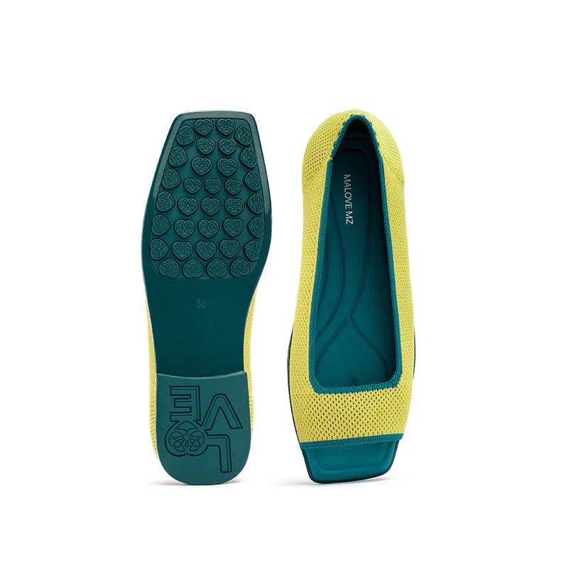 Colorblock Peep Toe Knit Flats - Yellow