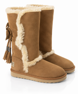 Australian Leather Ugg Short Boho Tassel Tie Sheep Skin - Chestnut - AU5