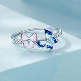 Solid 925 Sterling Silver Non-Identical Twin Butterfly Ring