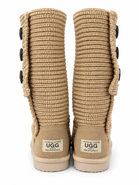 Australian Leather Ugg 3Button Tall Knit - Chestnut - AU4