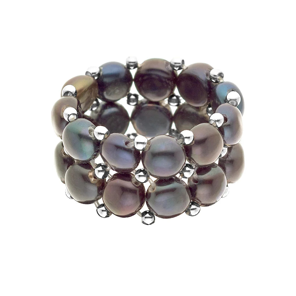 Ring Freshwater Pearl Black 3-4mm Adjustable