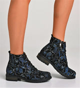 Bosccolo Womens Ankle Boots - Black Blue Embroidery