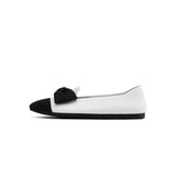 Bow Detail Round Toe Knit Flat Loafers - White