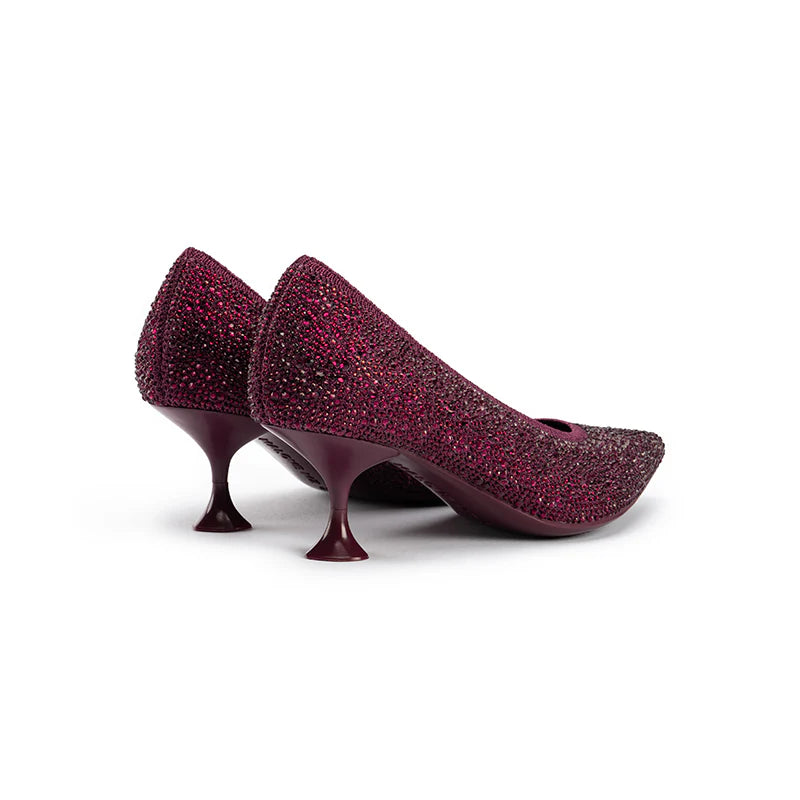 Cocktail Rhinestone Kitten Heels - Wine
