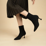 Pointed Toe Stiletto Heel Stretch Ankle Boots - Black