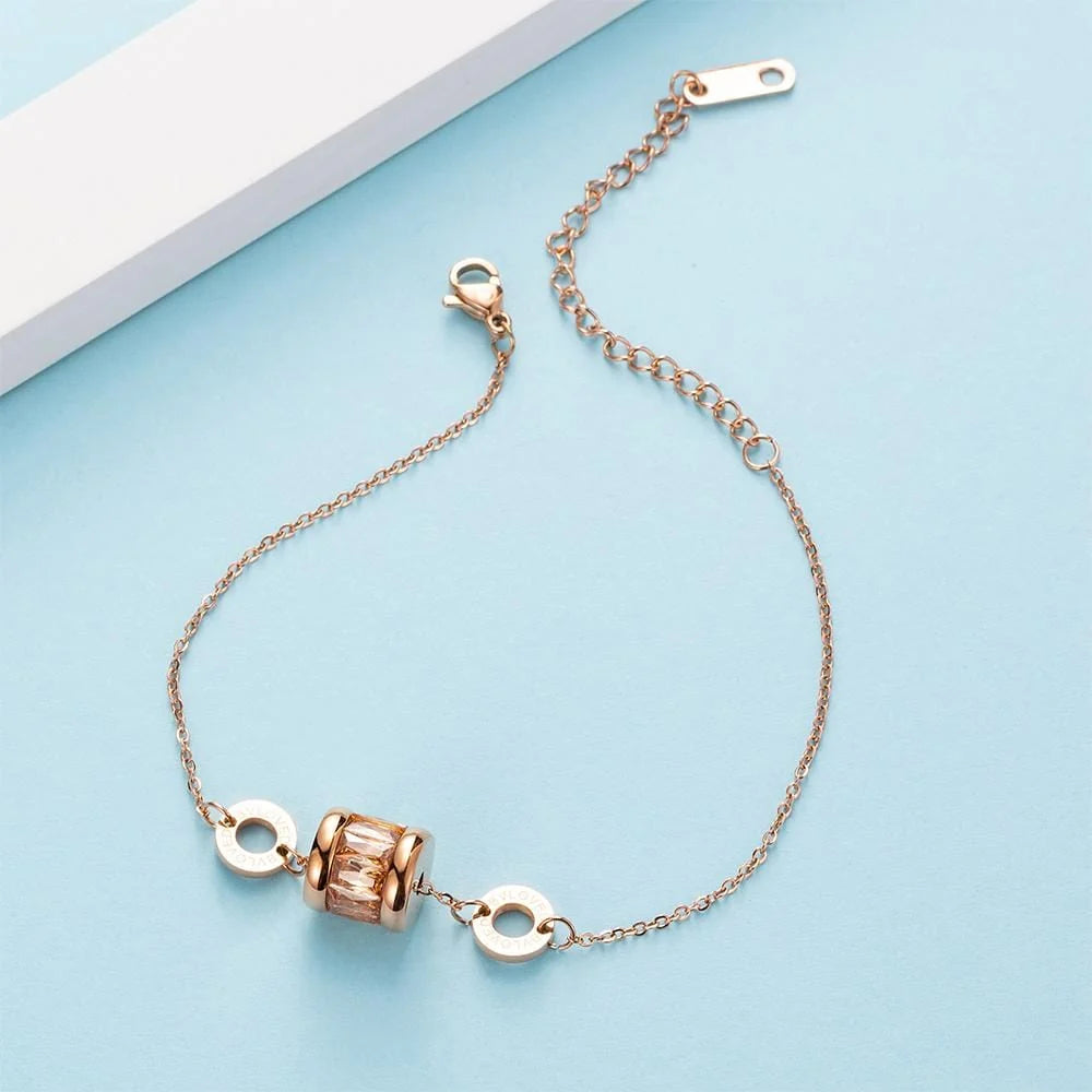 Bullion Gold Minimalist BVLOVED Champagne Crystal Charm Bracelet
