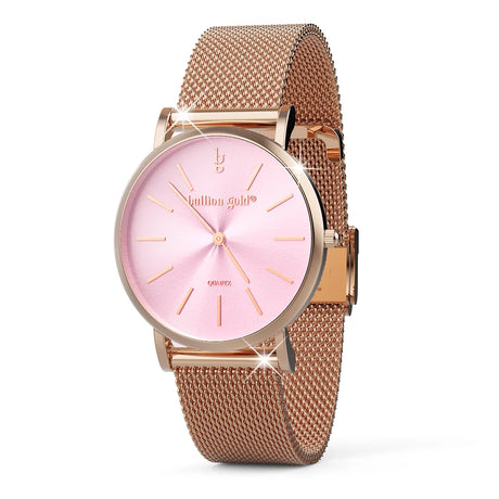 Boxed Rose Shell-pink Watch & Bracelet Set In Rose Gold