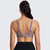 Zip Front Large Padded High Impact Sports Bra - Mocha
