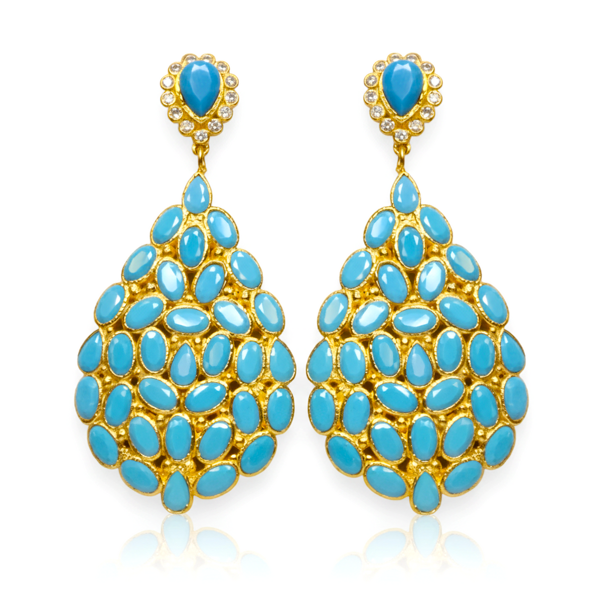 Liv Oliver 18K Gold Turquoise Statement Pear Drop Earrings