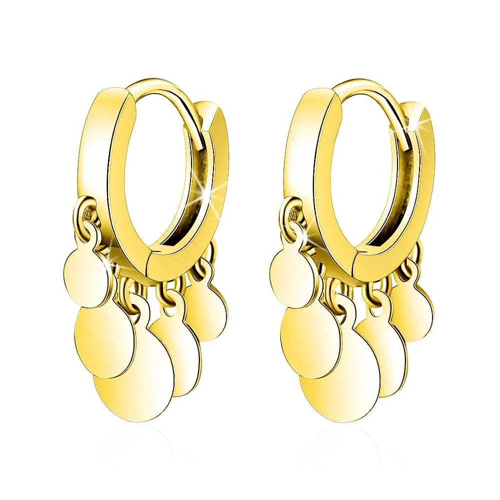Bullion Gold Boho Medallion Huggie Gold Earrings