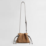 Suede Leather Fortune Pouch Bag - Camel