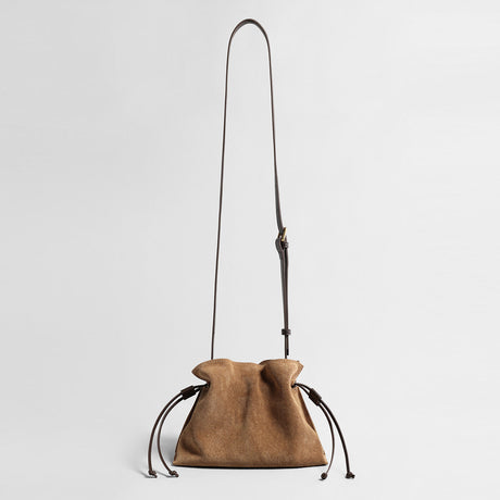 Suede Leather Fortune Pouch Bag - Camel