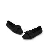 Bow Detail Round Toe Knit Flat Loafers - Black