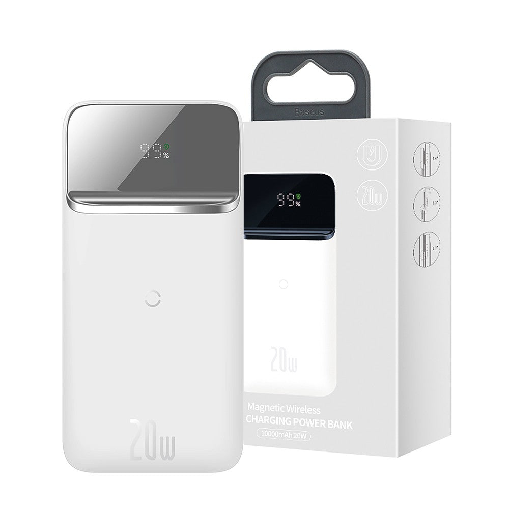Baseus Magnetic Wireless Quick Charge Power Bank 10000mAh 20W Digital LED Display USB Type-C Type-A - White