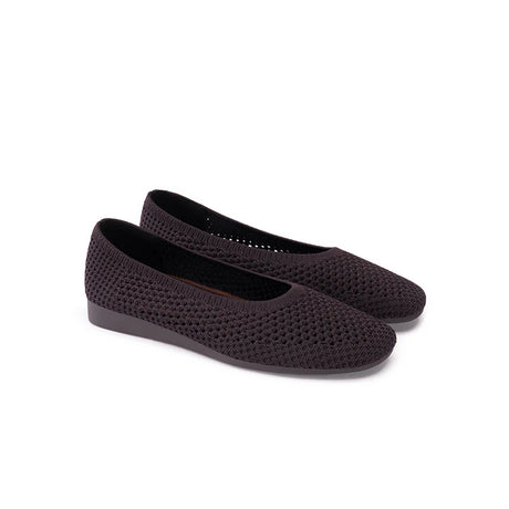 Heart Mesh Knit Square Toe Wedge Flats - Chocolate