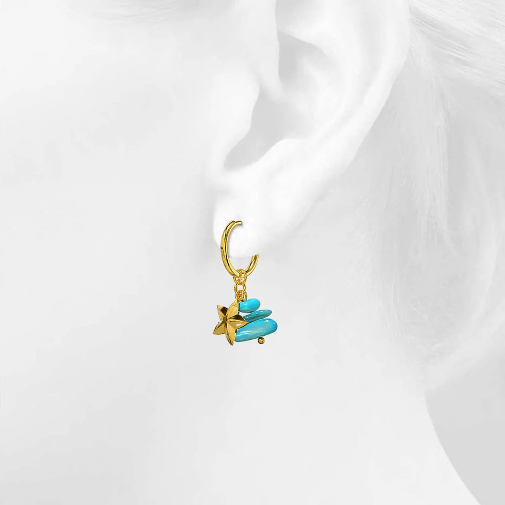 Bullion Gold Turquoise Stone & Star Earrings