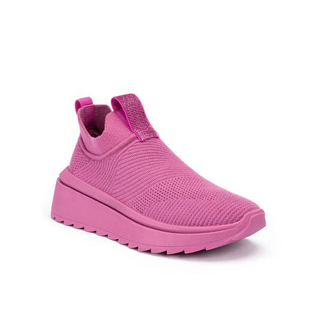 Slip-On Knit Wedge Sneakers - Fuchsia