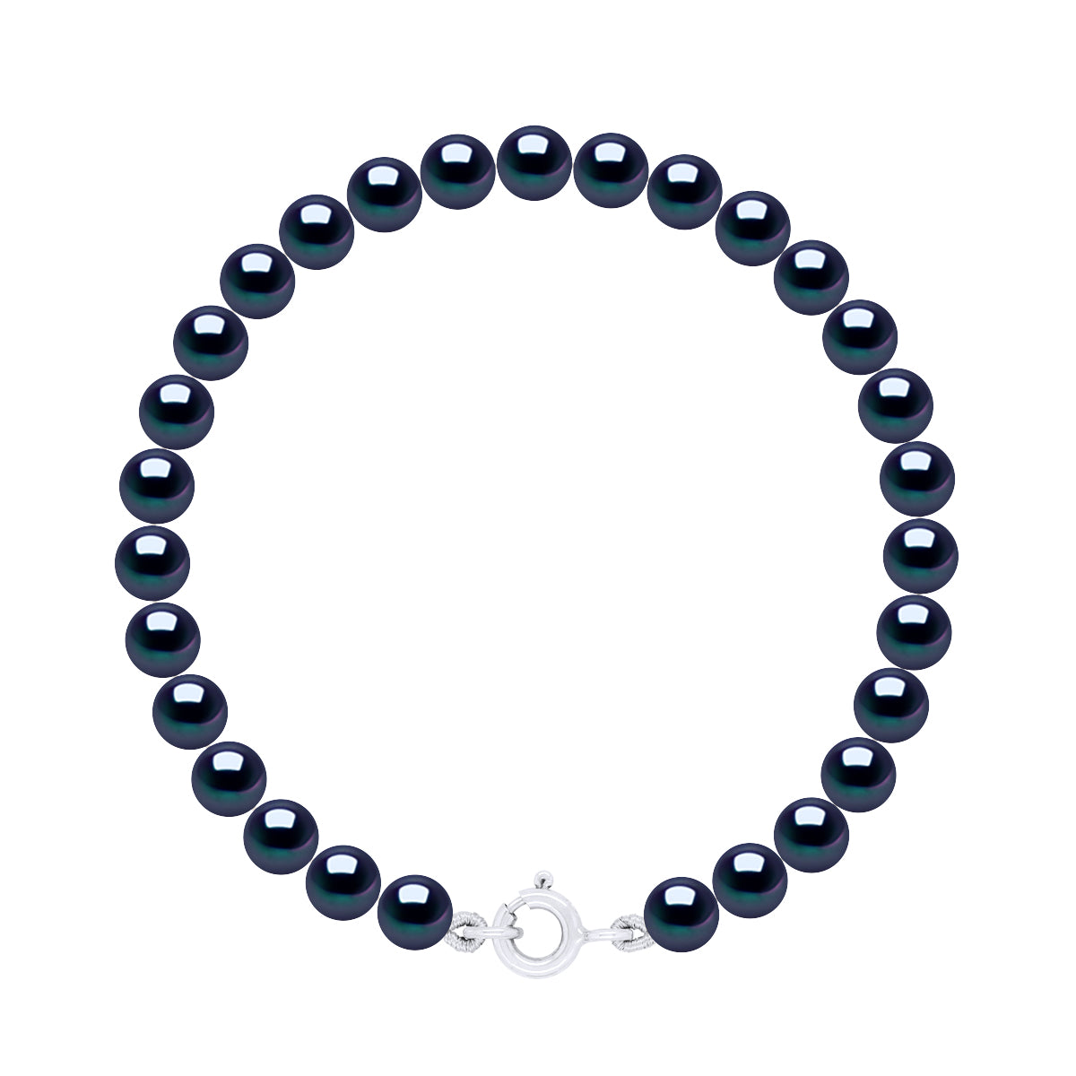 Bracelet of Real Cultured Freshwater Pearls Round 5-6 mm - Black Tahiti - Length Bracelet 18 cm