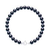 Bracelet of Real Cultured Freshwater Pearls Round 5-6 mm - Black Tahiti - Length Bracelet 18 cm
