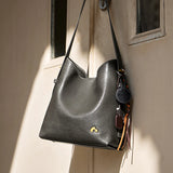 Nalandu Vintage Leather Large Capacity Tote Bag - Charcoal