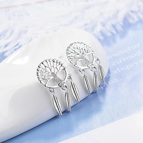 Dream Catcher Tree of Life Leaf Earrings