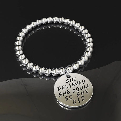 Bullion Gold She Believed She Could Inscriptions White Gold Layered Bracelet
