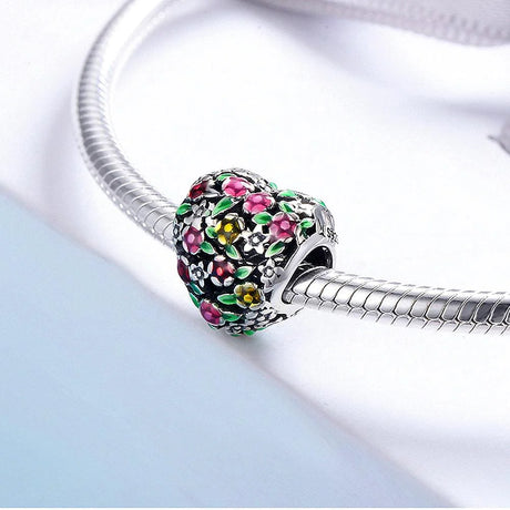 Solid 925 Sterling Silver Magnolia Bloom Heart Charm