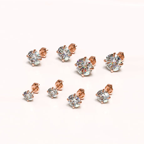 Solid 925 Signature Silver Mary Anne Crystal Stud Earrings In Rose Gold