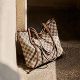 Nalandu Vintage Checkered Commuter Tote Bag - Khaki
