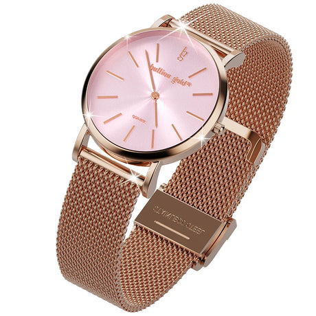 Boxed Rose Shell-pink Watch & Bracelet Set In Rose Gold