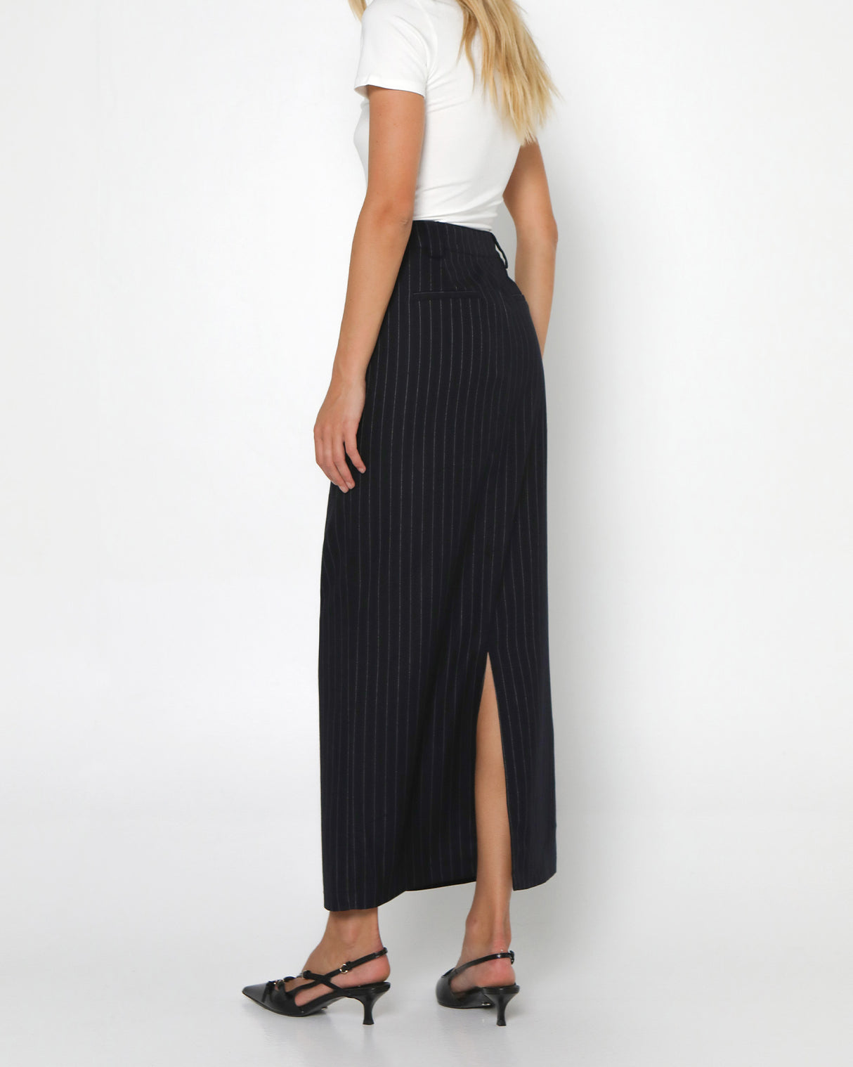 Madison The Label Llyod Maxi Skirt - Navy Pinstripe