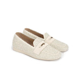 Versatile Soft Sole Slip On Tweed Loafers - Ivory