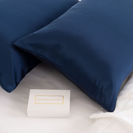 MULBERRY SILK PILLOW CASE TWIN PACK - SIZE: 51X76CM - NAVY