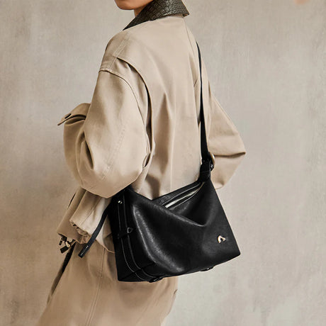 Nalandu Vintage Slouchy Leather Shoulder Bag - Black