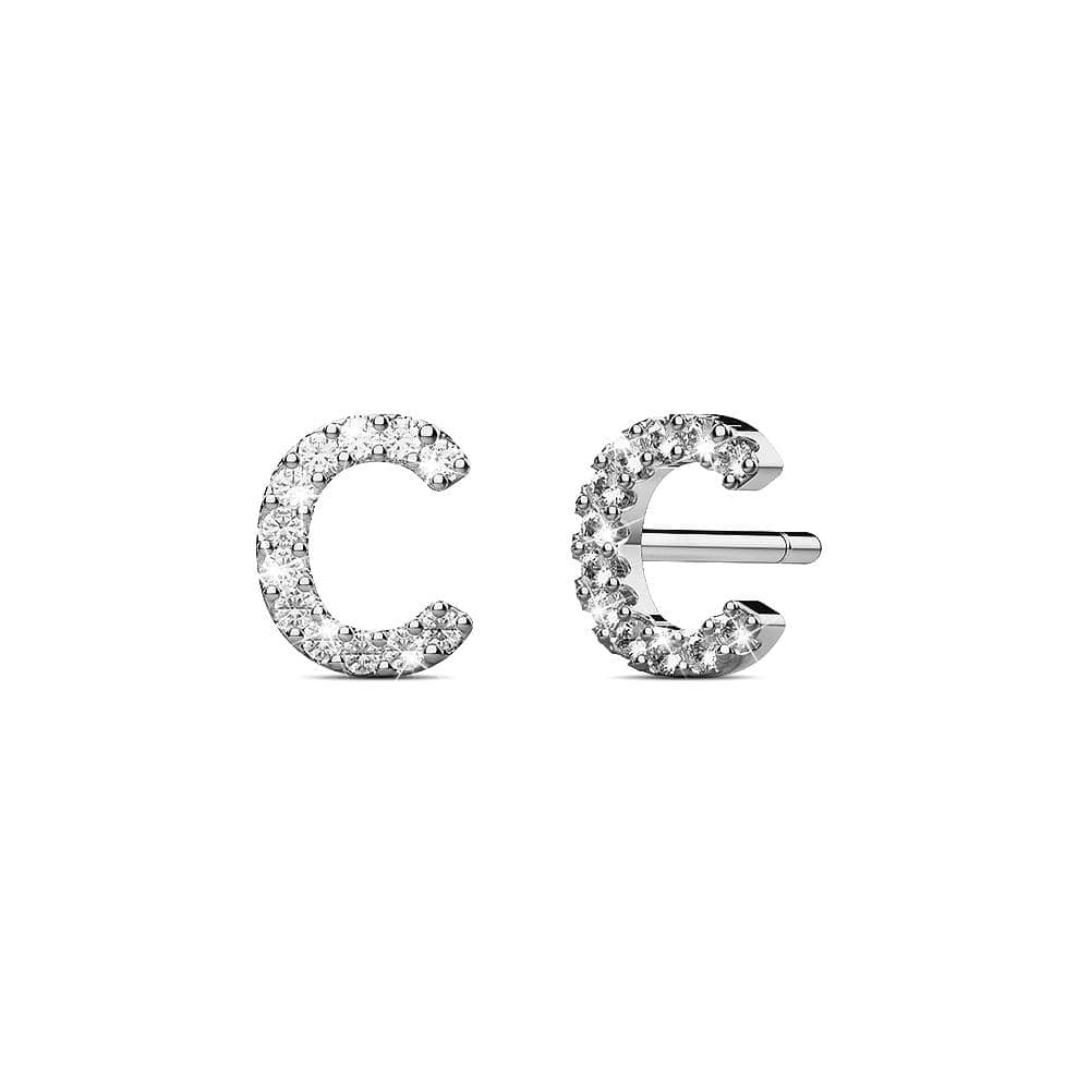 Solid 925 Sterling Silver Glamour Alphabet Letter Earrings