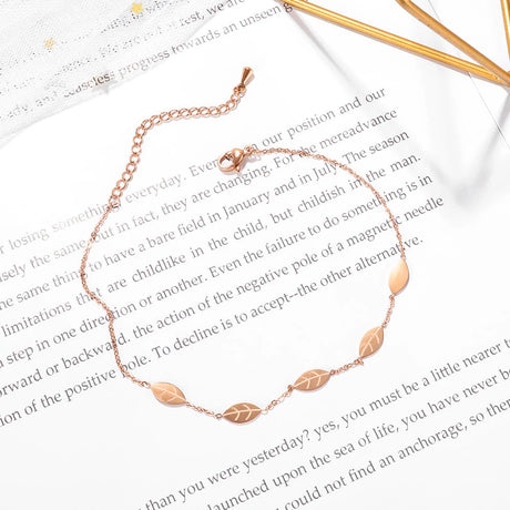 Bullion Gold Falling Leaves Chain Anklet in Rose Gold Layered Steel Jewellery