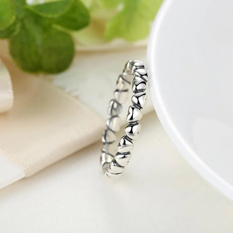 Solid 925 Sterling Silver Many Love Heart Band Ring