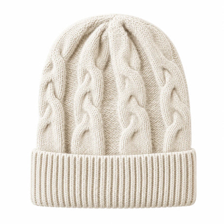 Cherry Red Cable Mohair Beanie - Beige