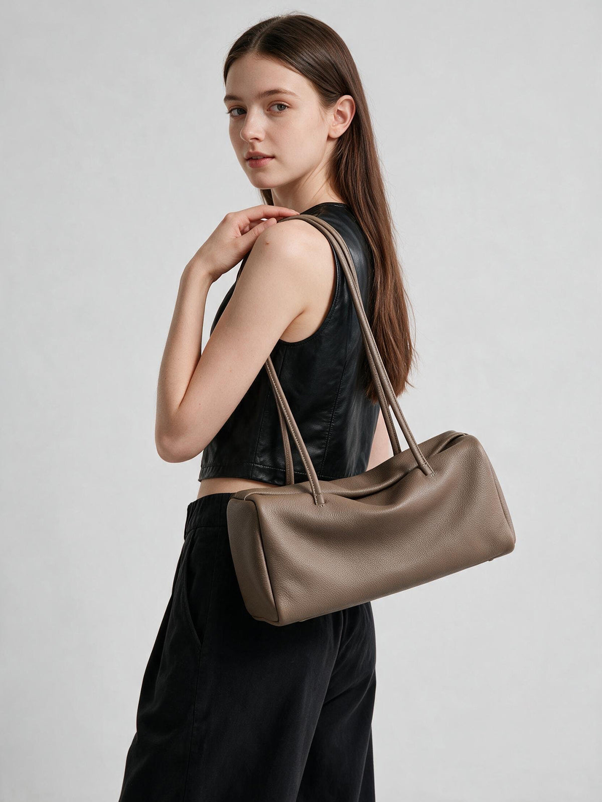 Leather Pillow Shoulder Bag – Soft First-Layer Cowhide Slouchy Bag