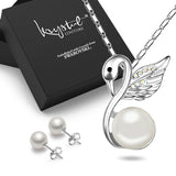 Boxed Snowwhite Swan Necklace and Earrings Set Embellished with SWAROVSKI® Crystals and Pearls