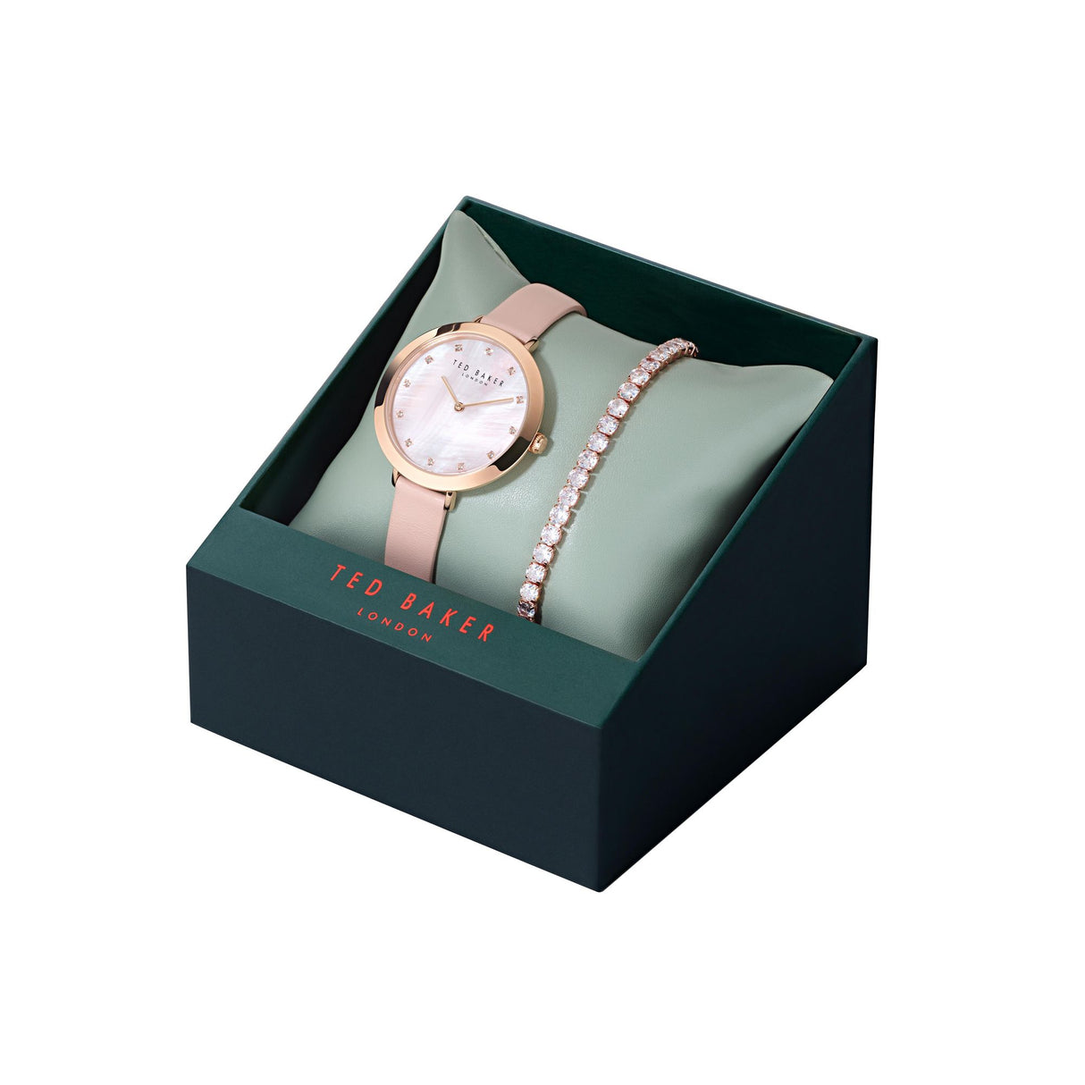 Ted Baker Womens Ammy Rosegold Pink Leather + Bracelet Set