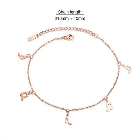 Bullion Gold Dangling Musical Note Everyday Wear Rose Gold Layered Anklet