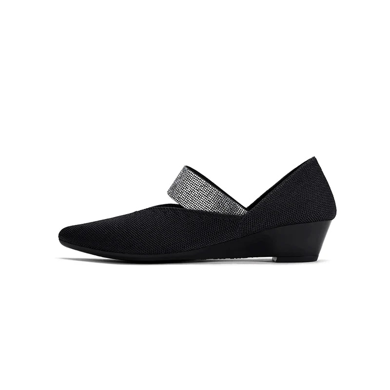 Princess Crystal Strap Mary Jane Wedges - Black