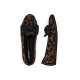 Bow Detail Round Toe Knit Flat Loafers - Leopard