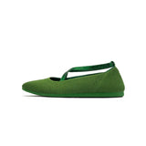 Rhinestone Cross Strap Knit Ballet Flats - Green