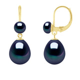 Manufacture Royale Drop Earrings Freshwater Pearl Black Yellow Gold 9-10mm Lever Back