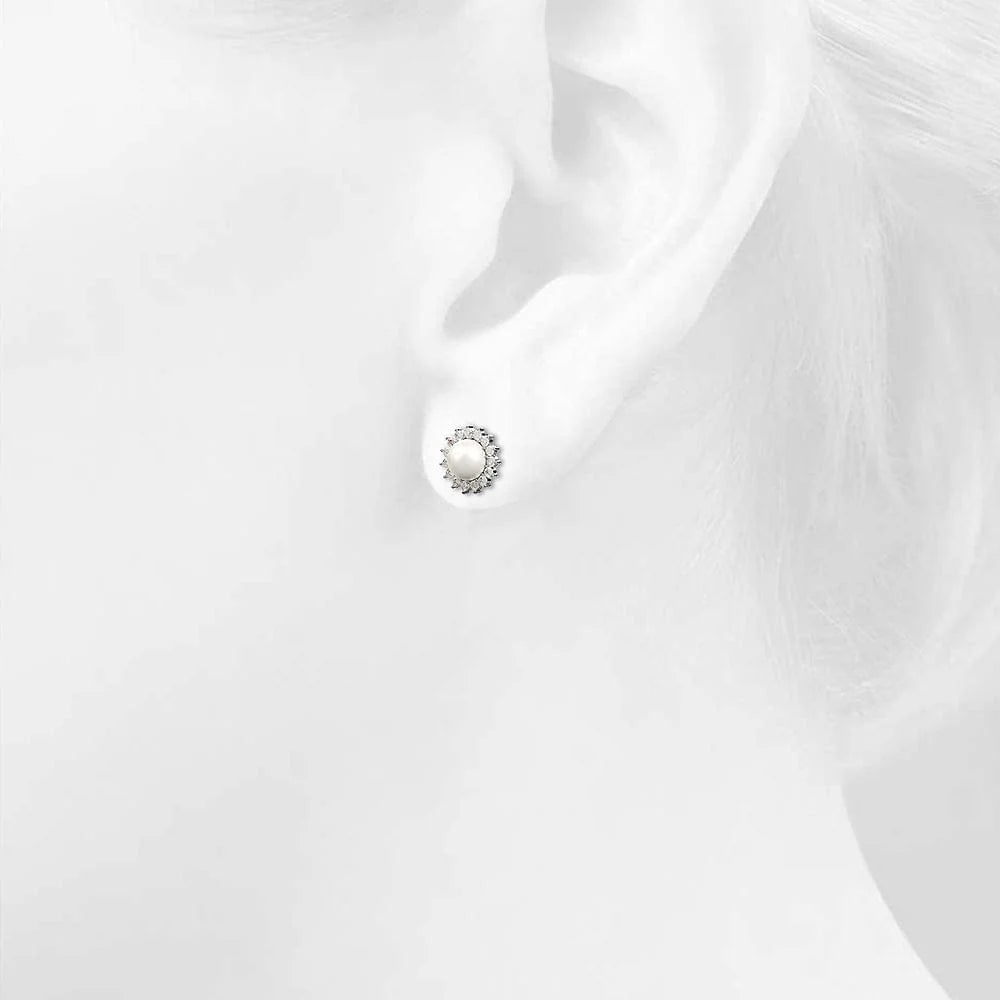 Bullion Gold Sublime Starry Pearl & CZ Stud Earrings White Gold